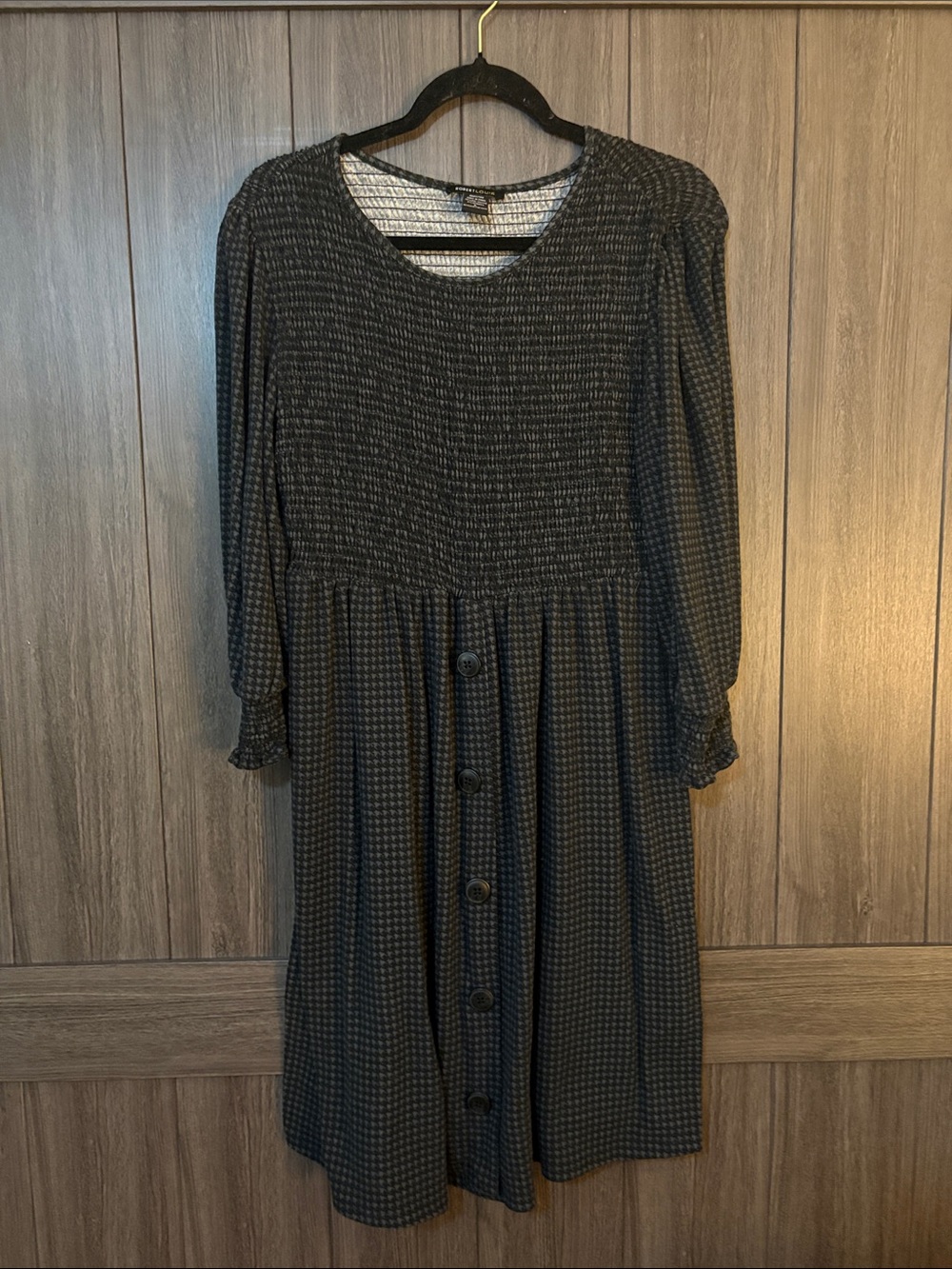 Robert Louis Black Long-Sleeve Button-Front Patterned Dress